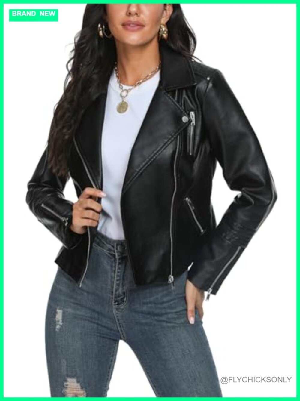 Faux Leather Moto Biker Jacket Cropped Vegan Coat